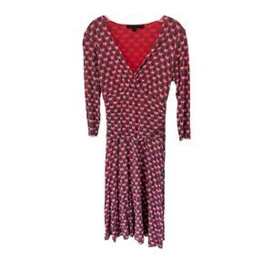 Boden Red Career Office Work Jersey Abstract Floral Knee Length Dress Size 10‎